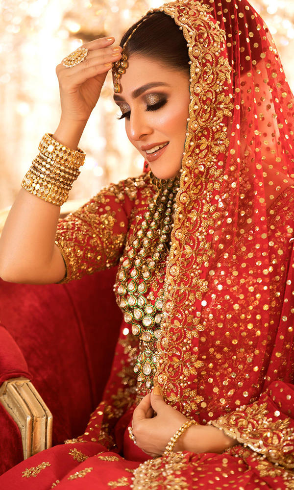 Red Handworked Silk Bridal Lehenga Choli (3-Piece) - Image 5