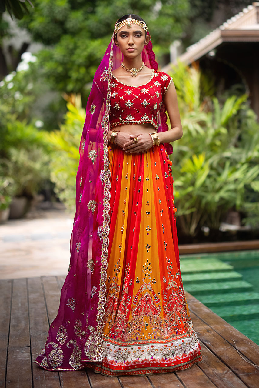 Crimson Zardozi Silk Lehenga Set (3-Piece) - Image 1