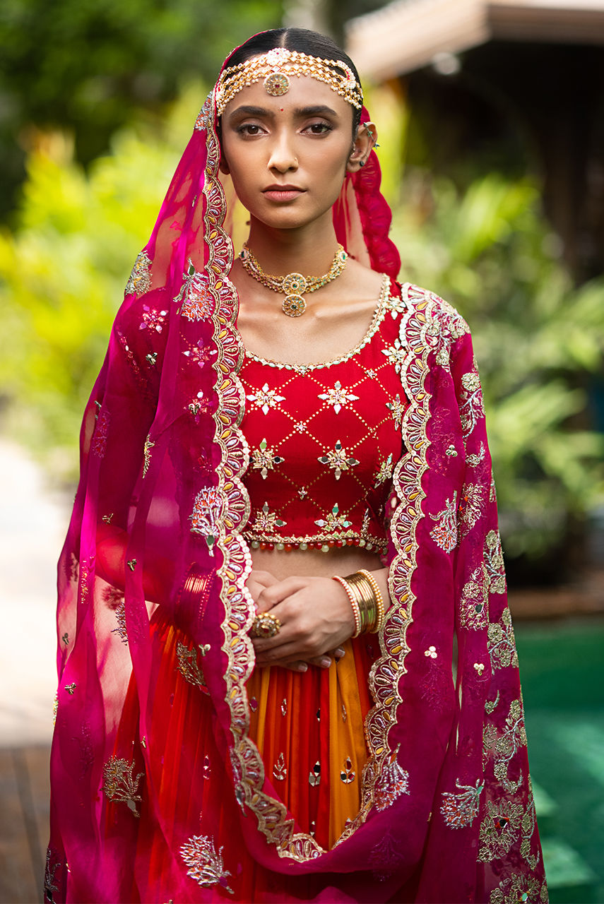 Crimson Zardozi Silk Lehenga Set (3-Piece) - Image 2