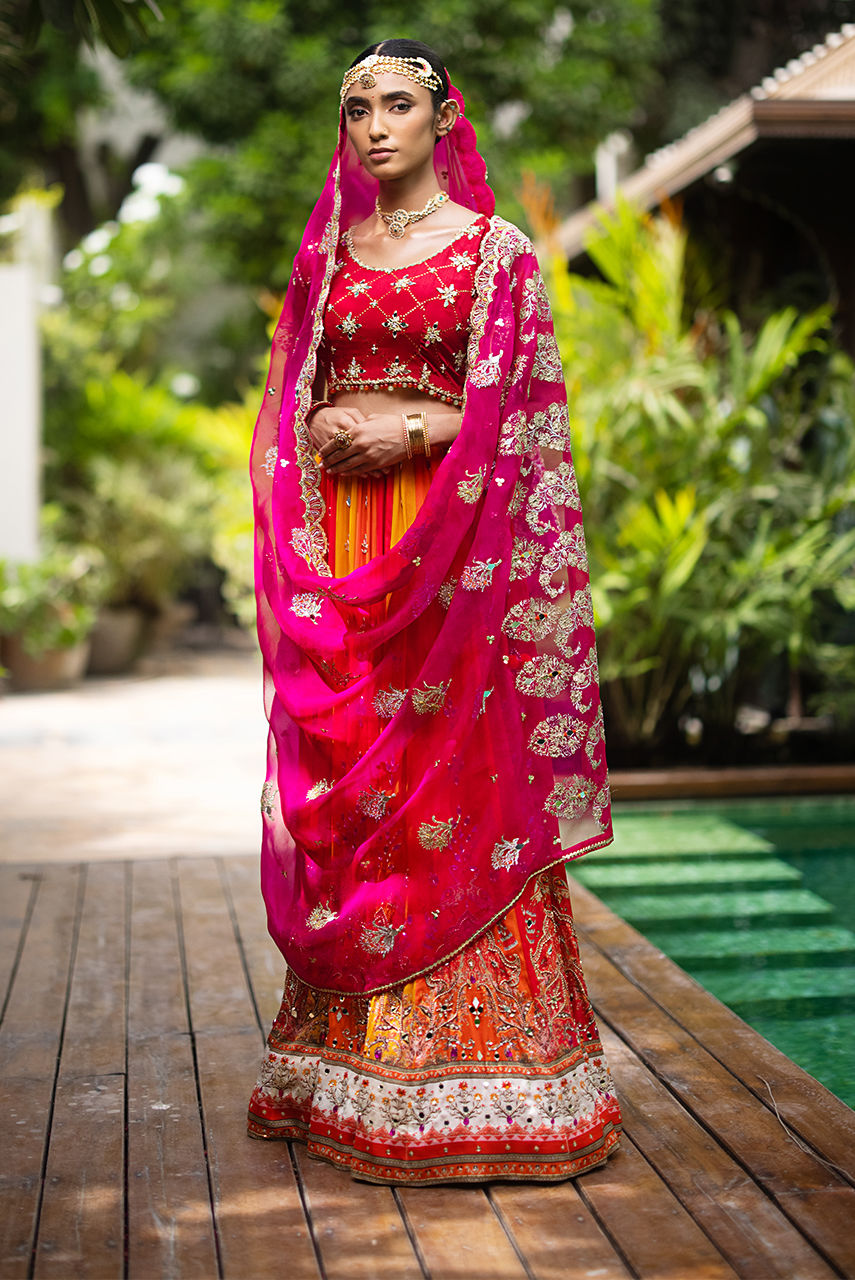 Crimson Zardozi Silk Lehenga Set (3-Piece) - Image 3