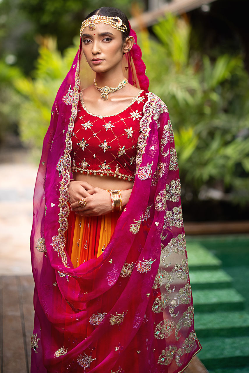 Crimson Zardozi Silk Lehenga Set (3-Piece) - Image 4