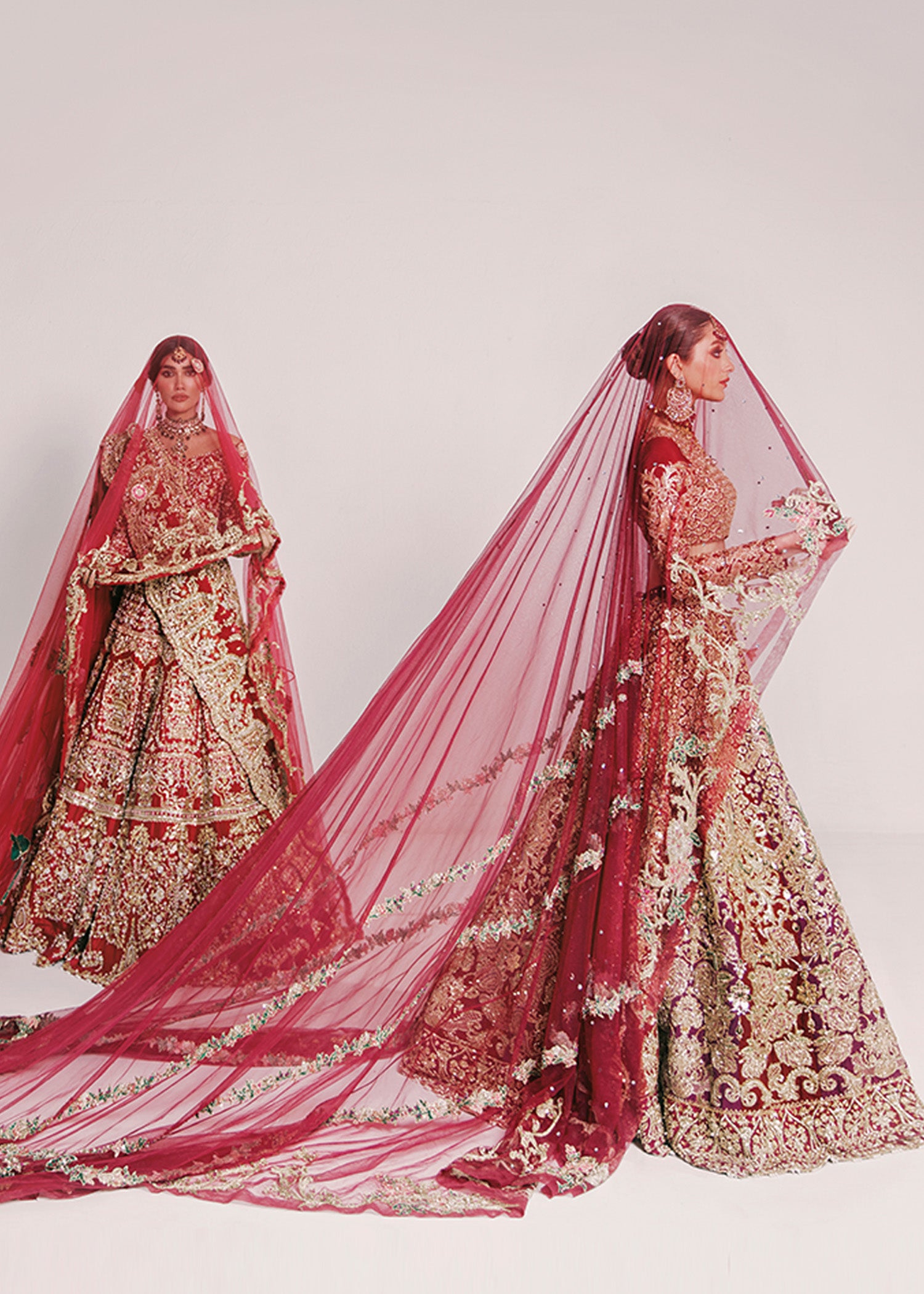Pakistani Red Zardozi Silk Bridal Lehenga (3-Piece) - Image 4