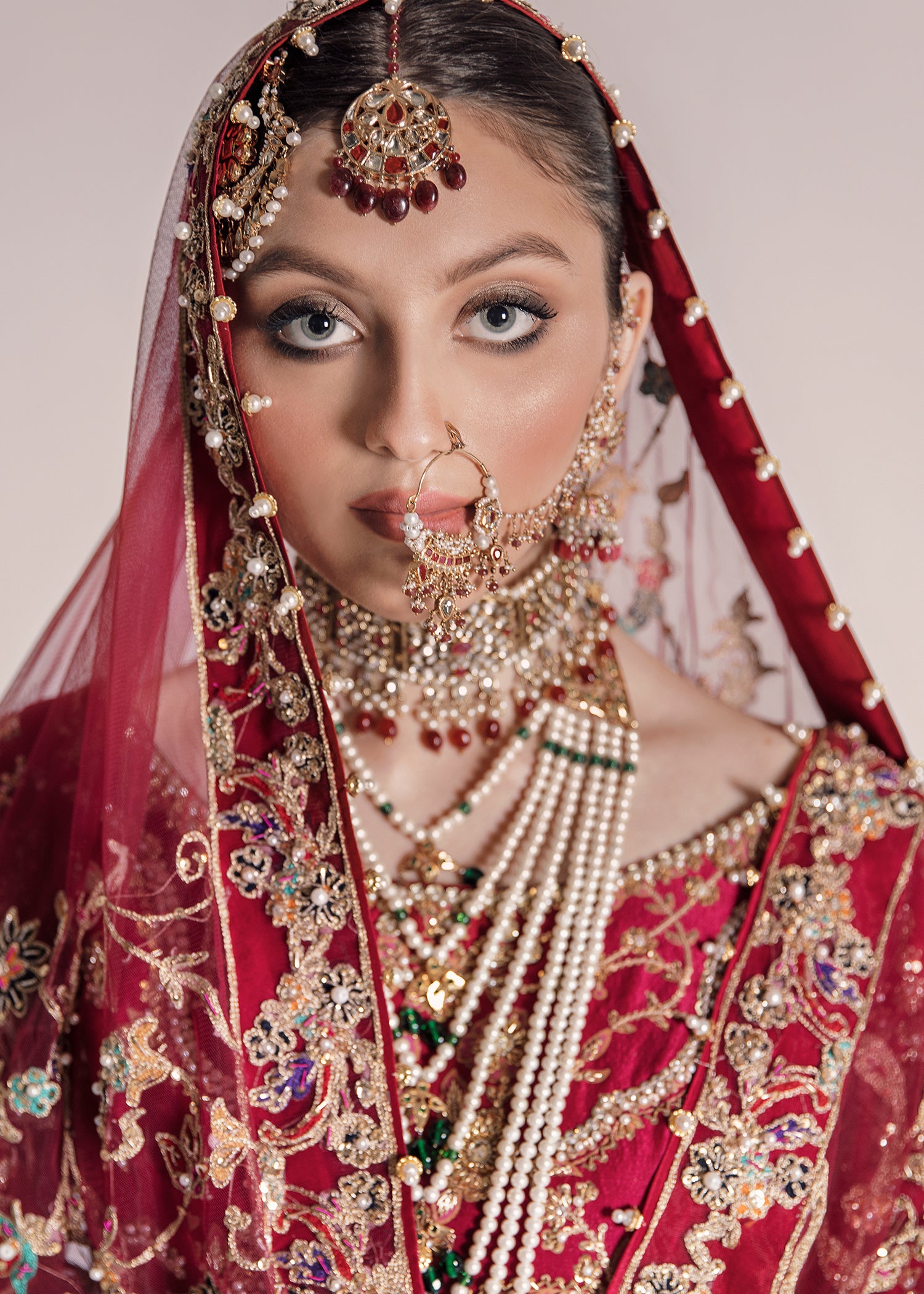 Deep Red Embellished Silk Bridal Lehenga (3-Piece) - Image 4