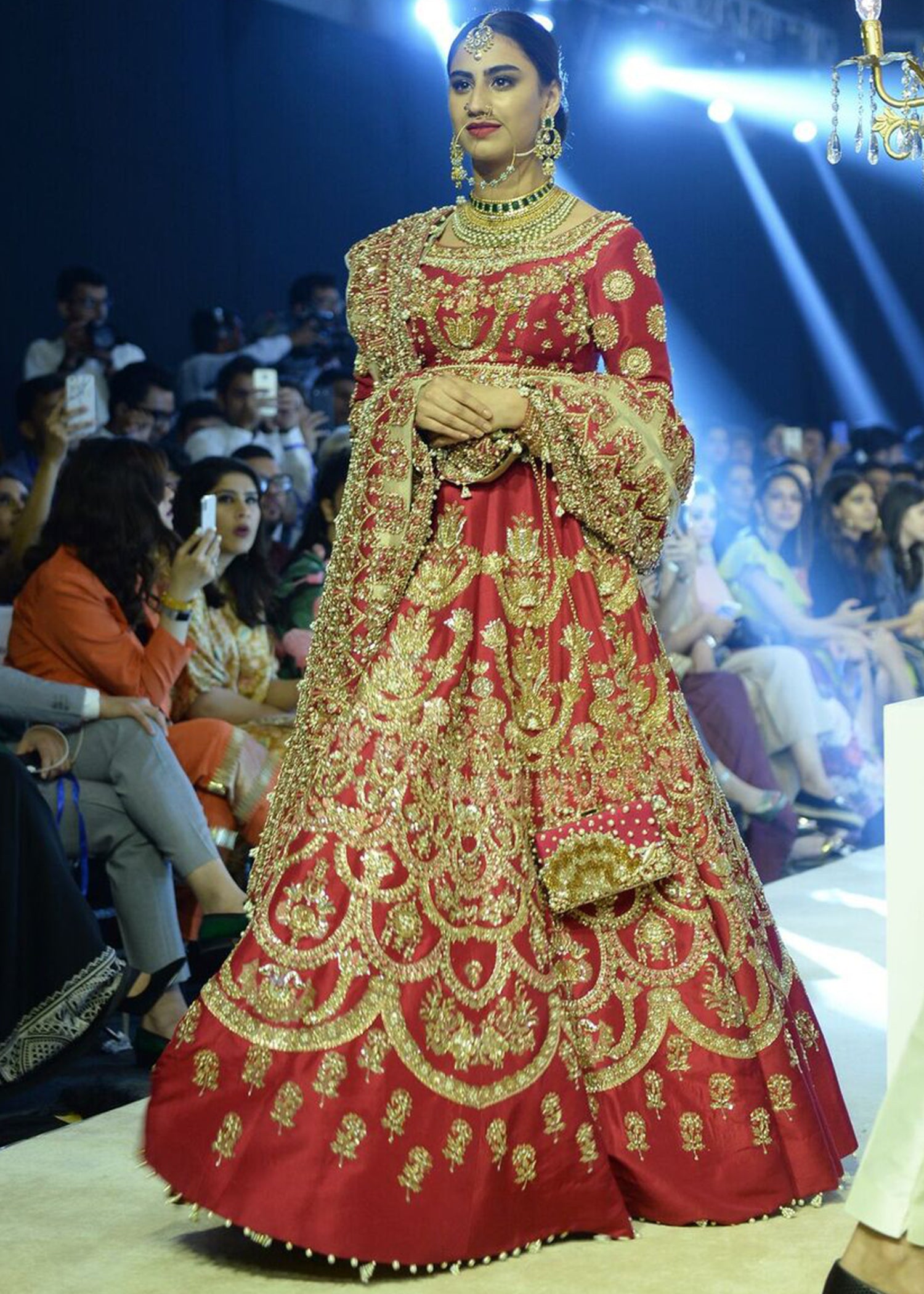 Pakistani Red Zardozi Embroidered Silk Lehenga (3-Piece) - Image 1
