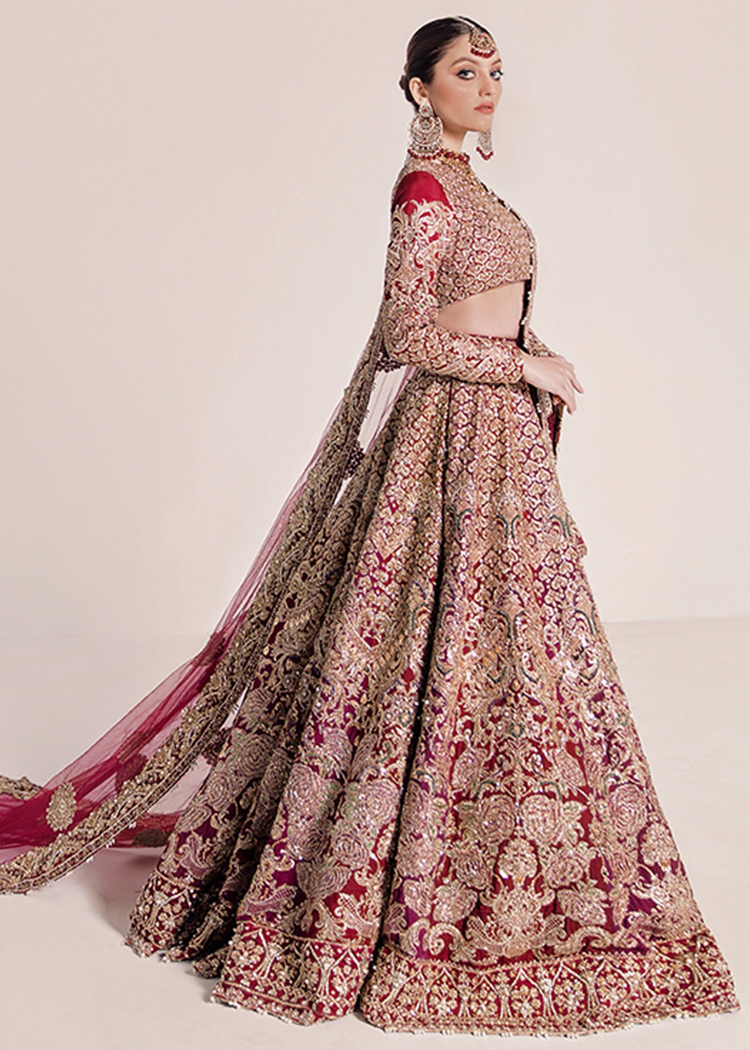 Red Embellished Silk Bridal Lehenga (3-Piece) - Image 10