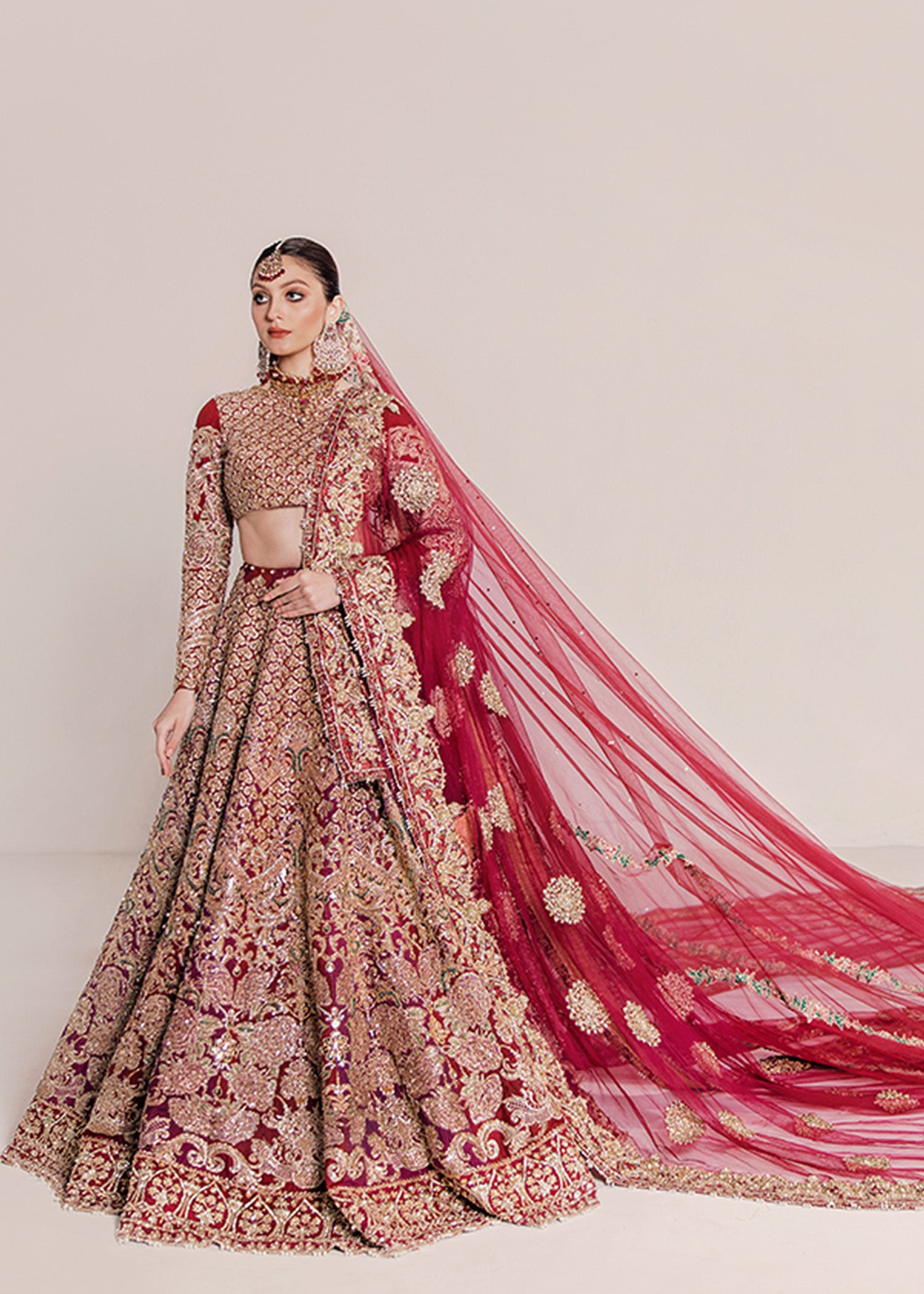 Red Embellished Silk Bridal Lehenga (3-Piece) - Image 5