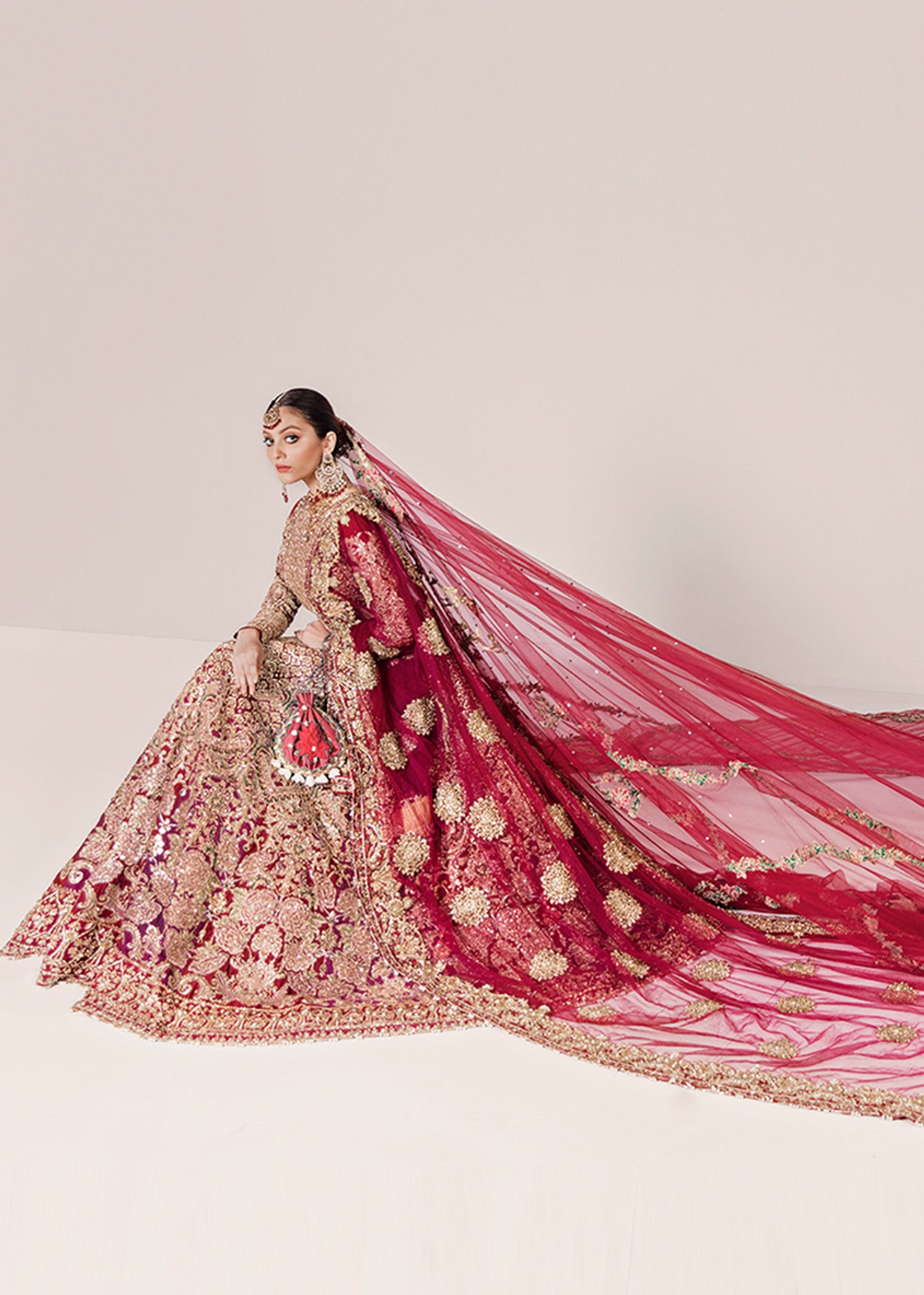Red Embellished Silk Bridal Lehenga (3-Piece) - Image 8