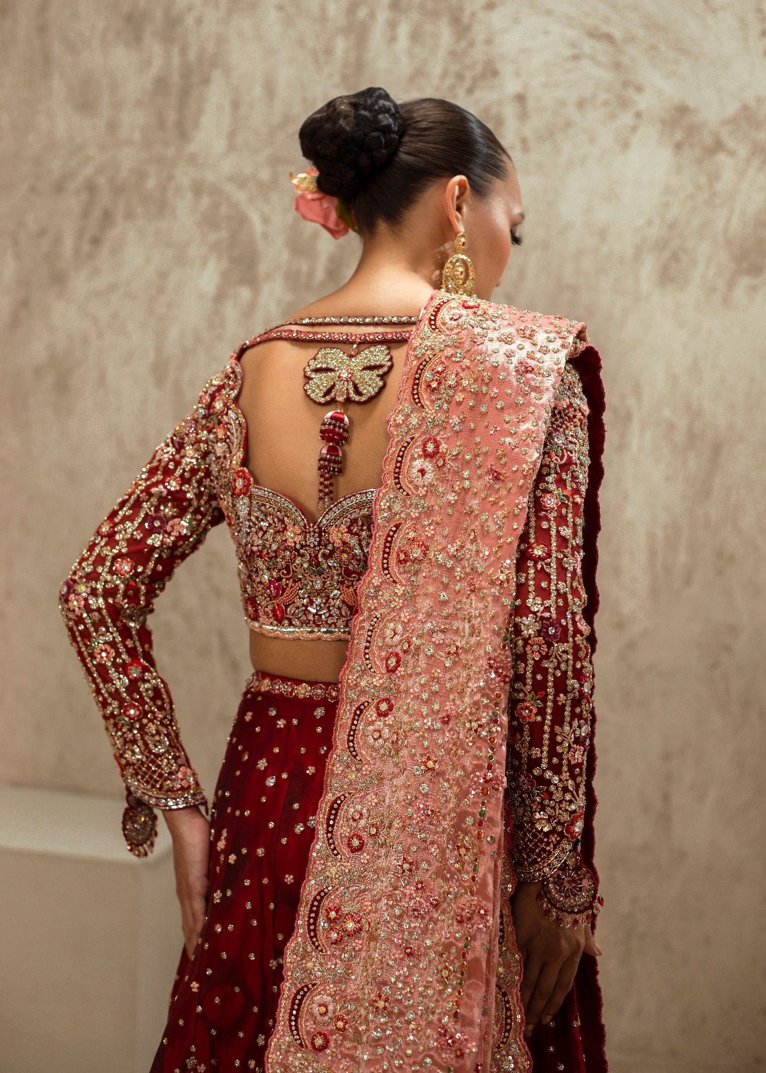 Rouge Red Embellished Silk Bridal Lehenga (3-Piece) - Image 5