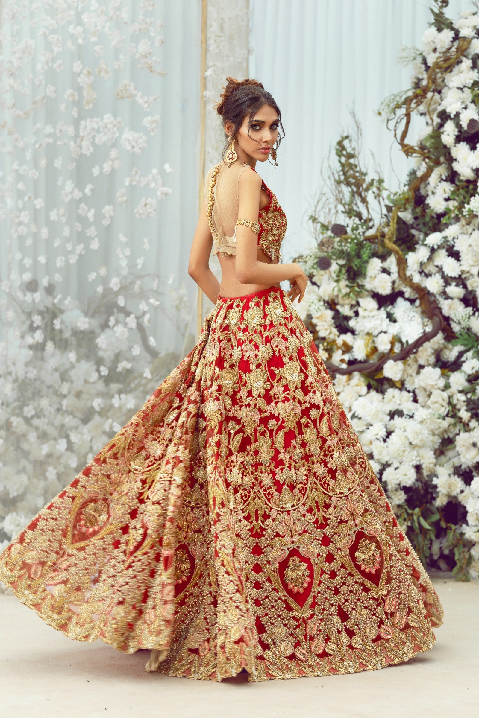 Deep Red Hand-Embellished Silk Lehenga (3-Piece) - Image 11
