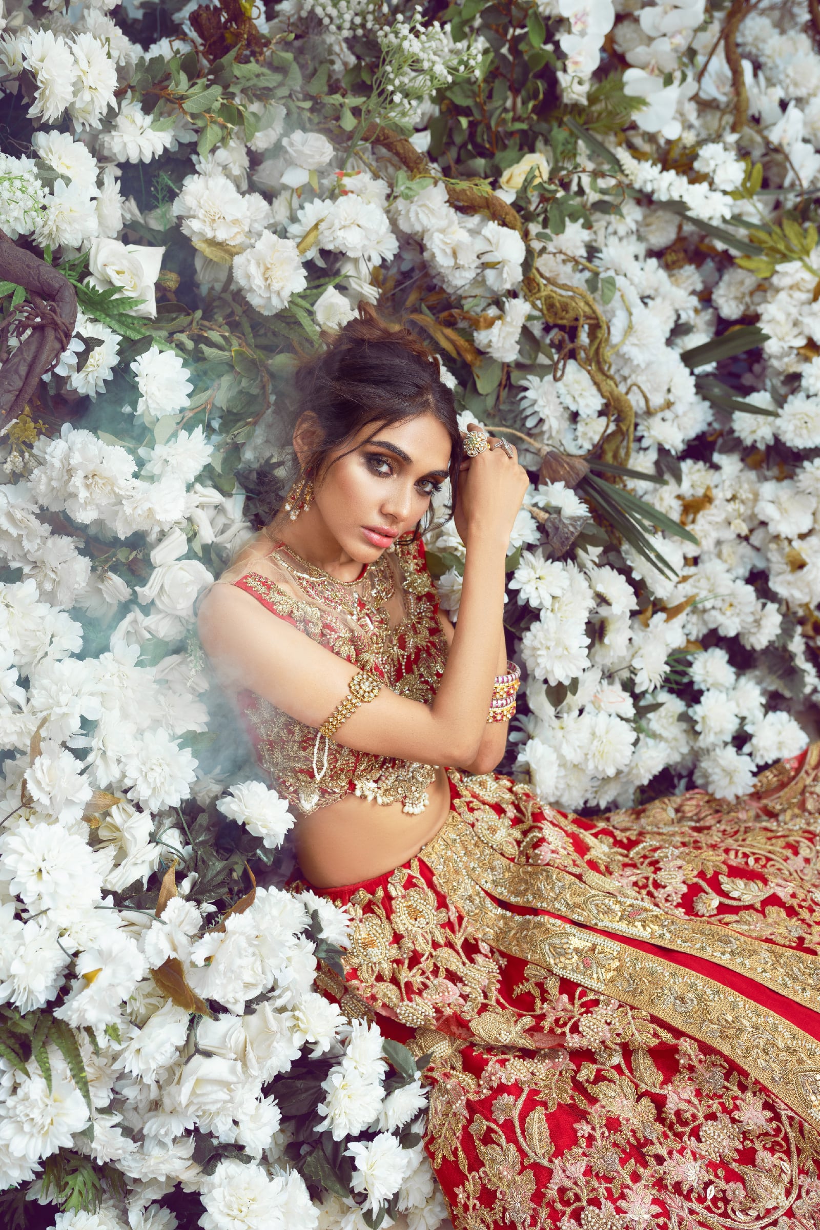 Deep Red Hand-Embellished Silk Lehenga (3-Piece) - Image 4