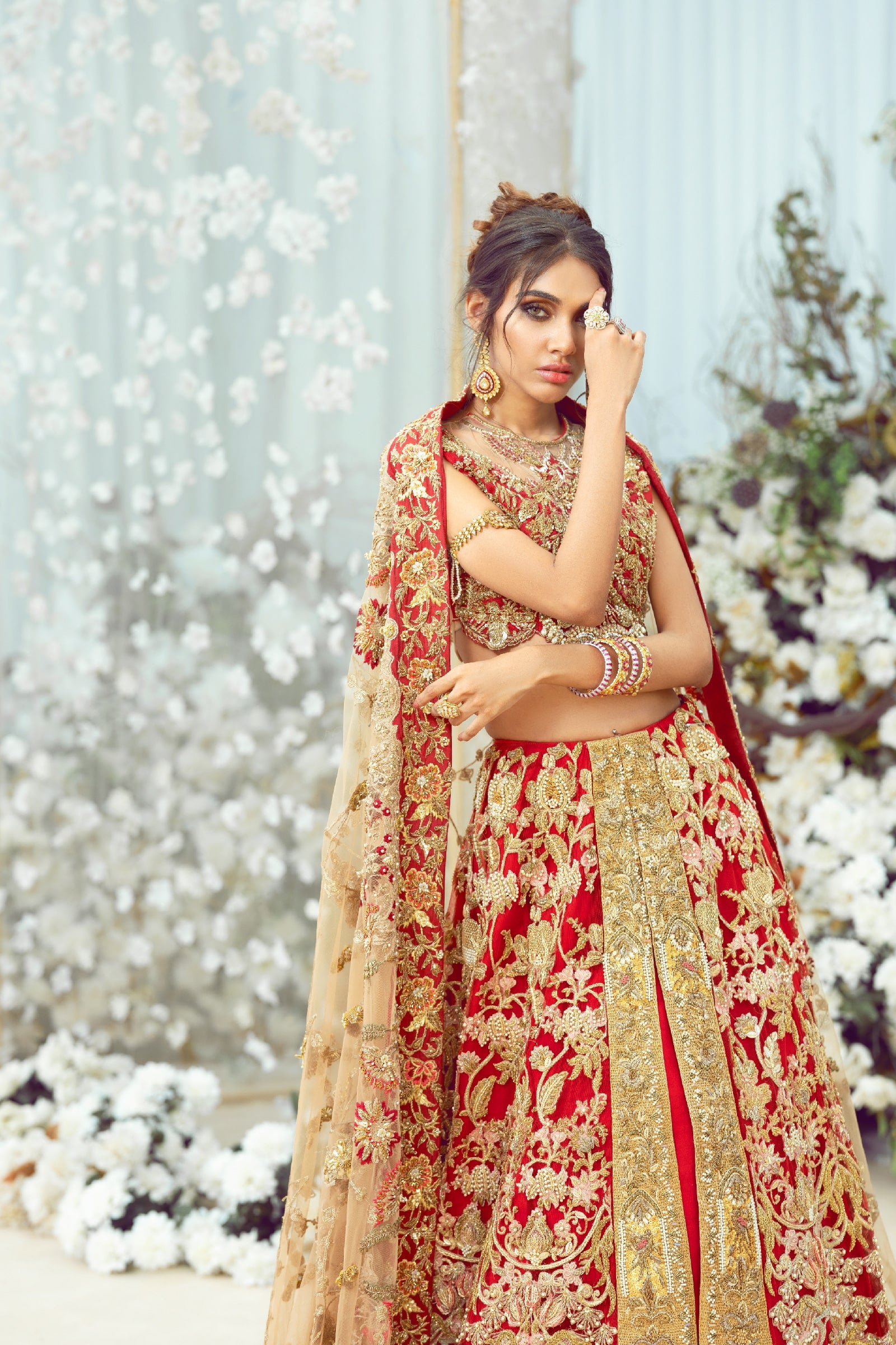 Deep Red Hand-Embellished Silk Lehenga (3-Piece) - Image 5