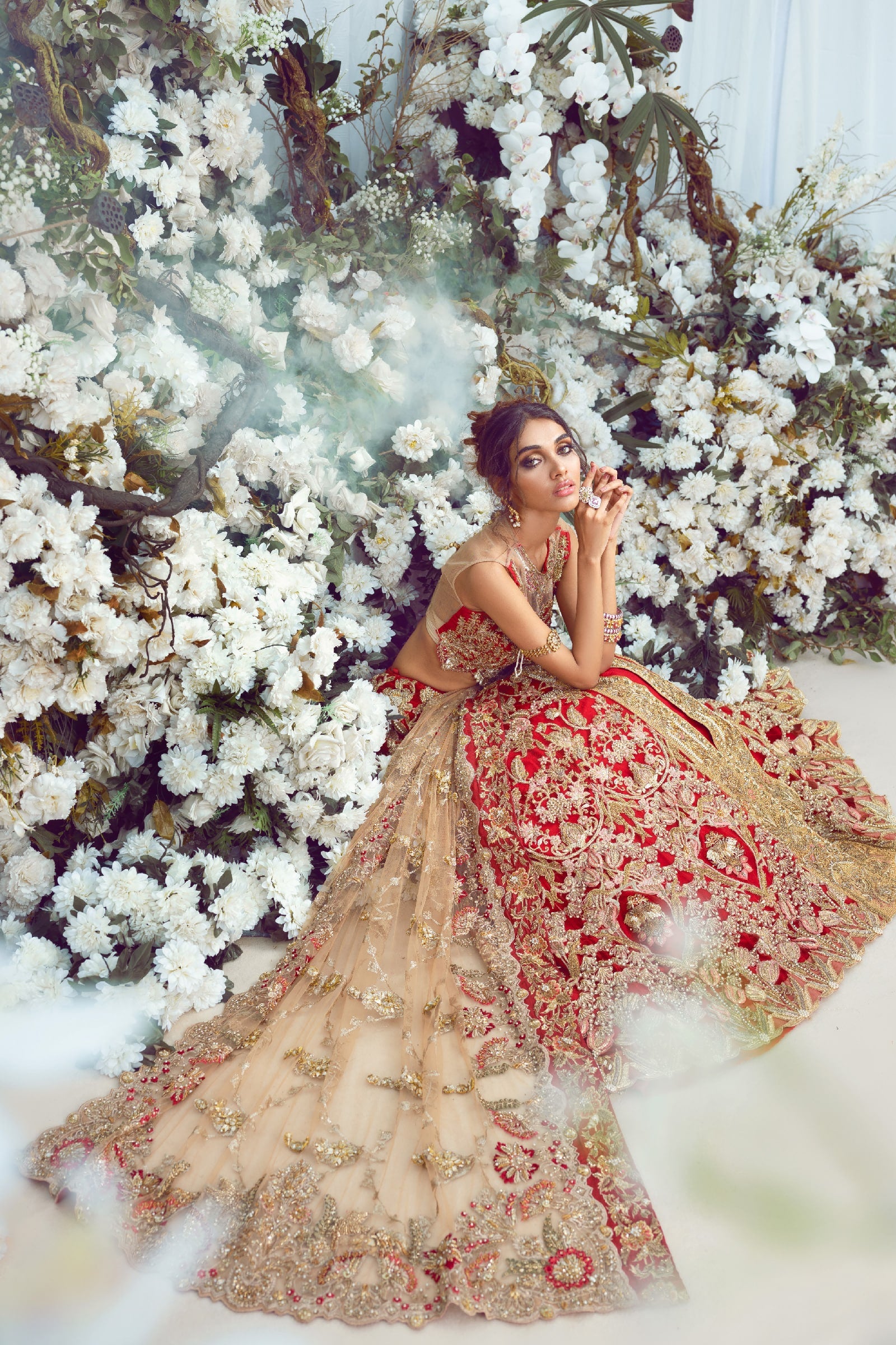 Deep Red Hand-Embellished Silk Lehenga (3-Piece) - Image 6