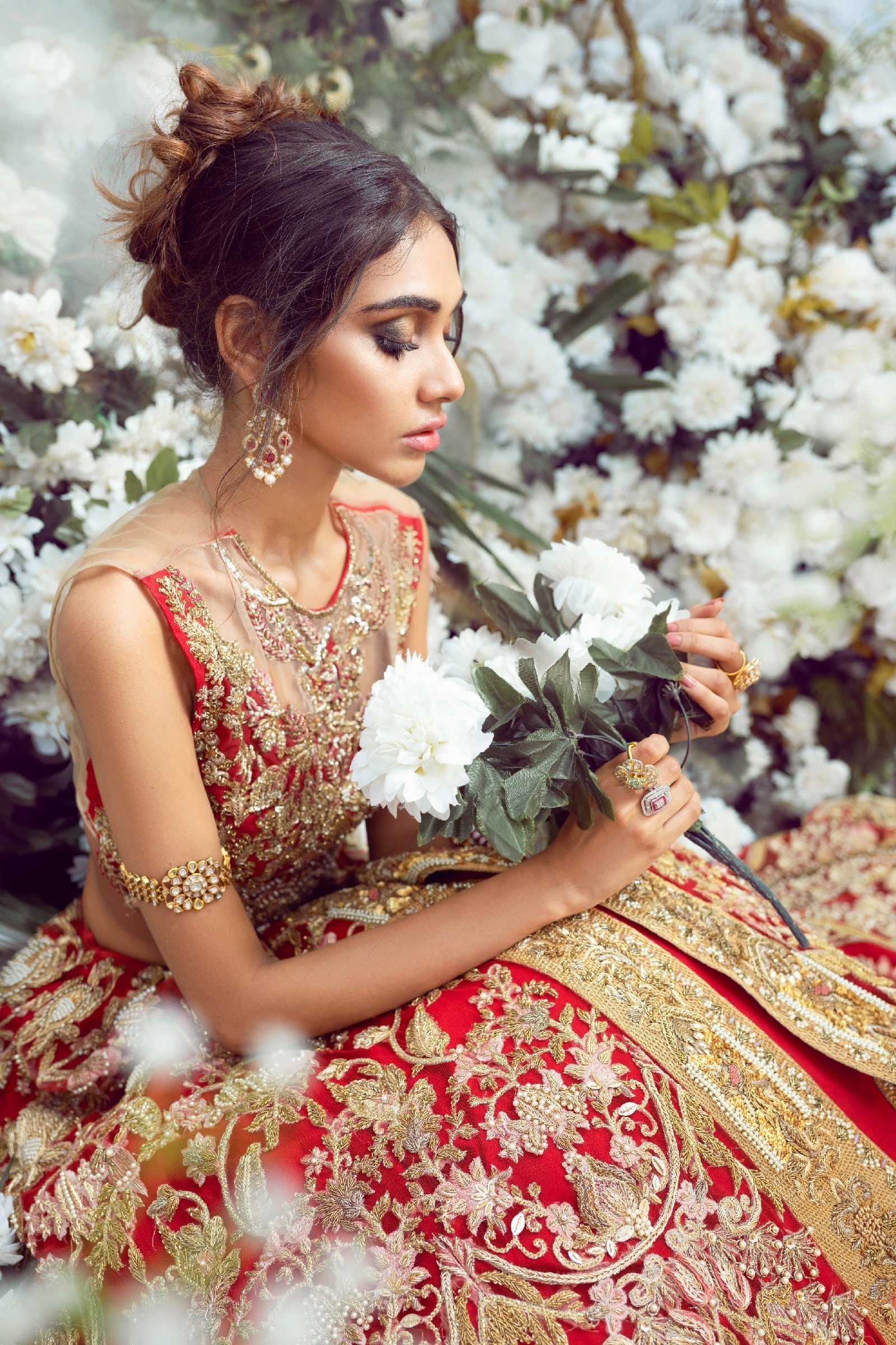 Deep Red Hand-Embellished Silk Lehenga (3-Piece) - Image 7