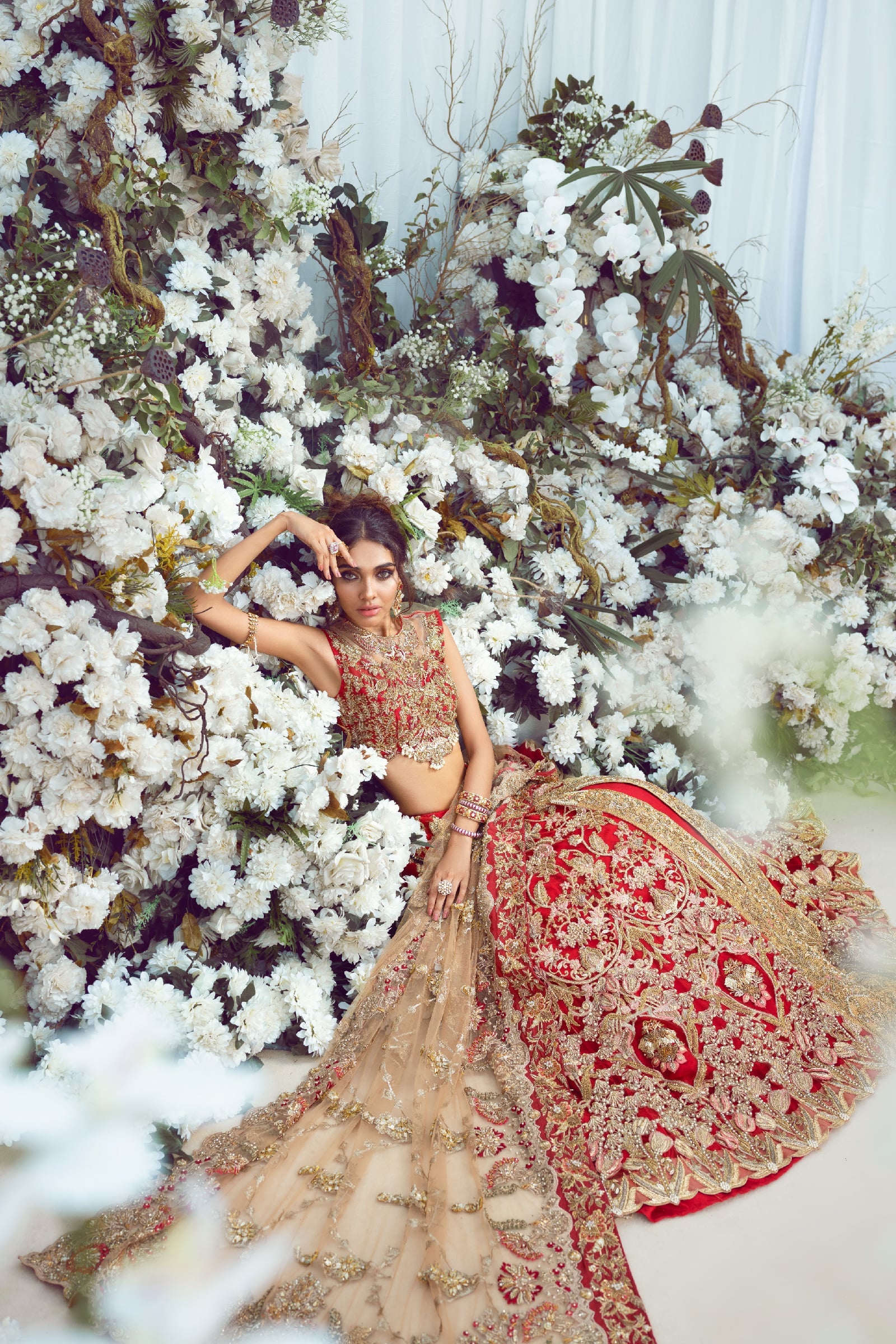 Deep Red Hand-Embellished Silk Lehenga (3-Piece) - Image 8