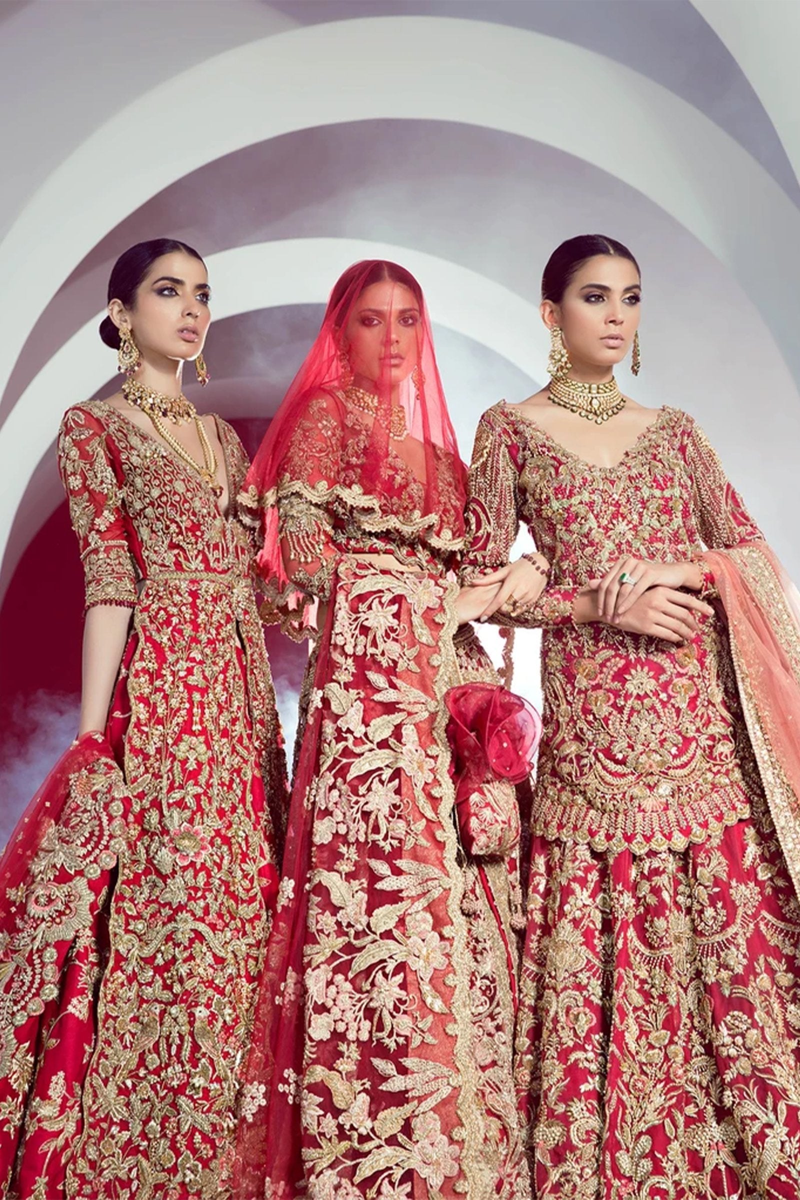 Pakistani Crimson Red Hand-Embellished Silk Lehenga (3-Piece) - Image 2