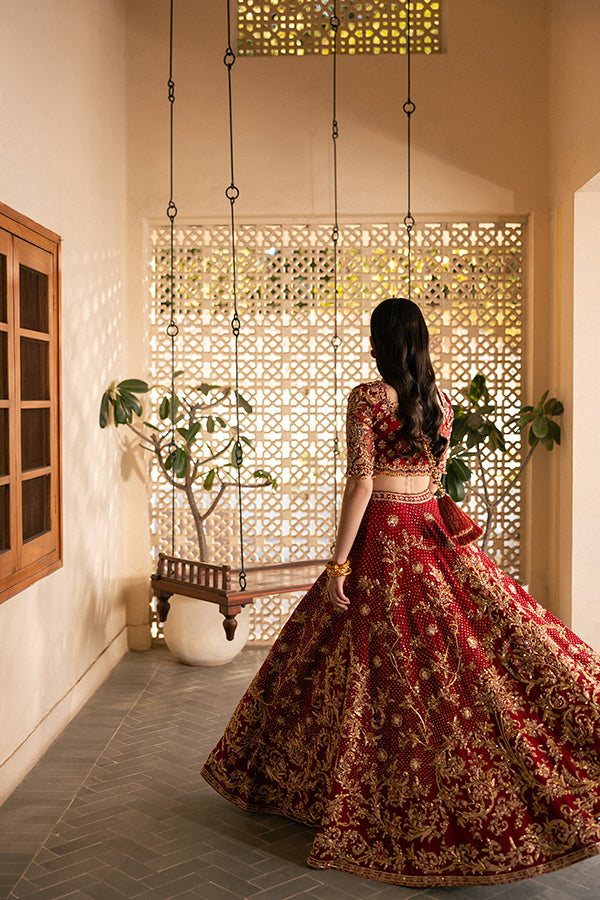 Ruby Red Zardozi Embroidered Silk Blend Lehenga Choli (3-Piece) - Image 10