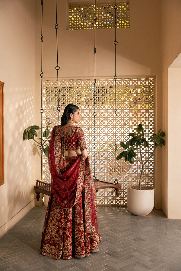 Ruby Red Zardozi Embroidered Silk Blend Lehenga Choli (3-Piece) - Image 4