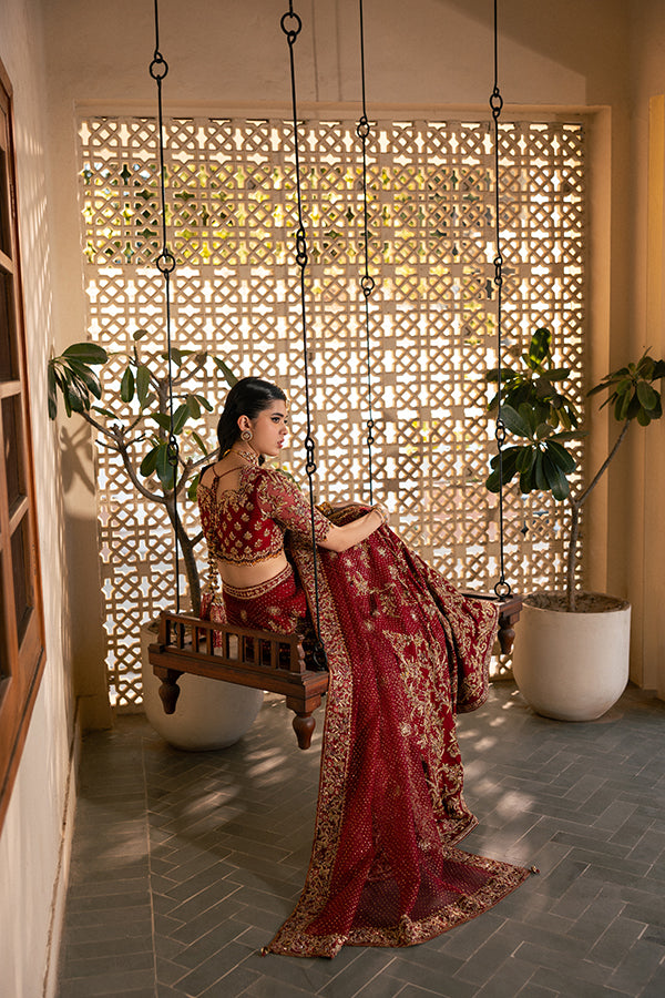 Ruby Red Zardozi Embroidered Silk Blend Lehenga Choli (3-Piece) - Image 7