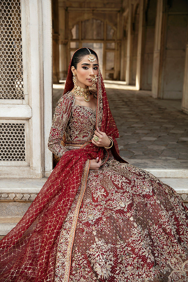 Deep Red Zardozi Silk Bridal Lehenga (3-Piece) - Image 4