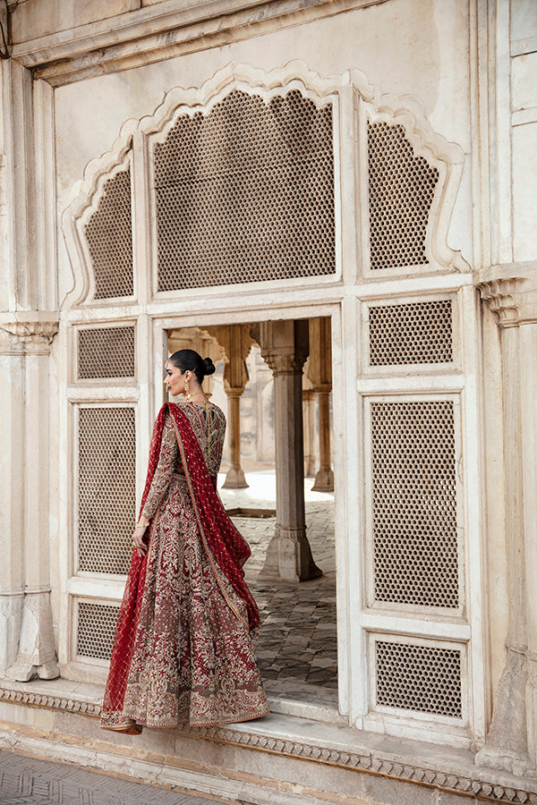 Deep Red Zardozi Silk Bridal Lehenga (3-Piece) - Image 5