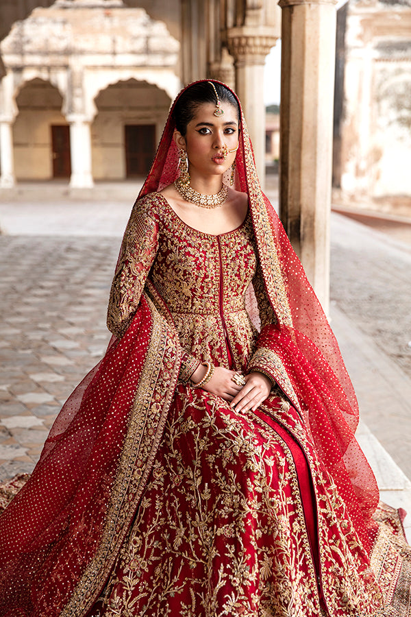 Deep Red Embroidered Silk Bridal Lehenga (3-Piece) - Image 1