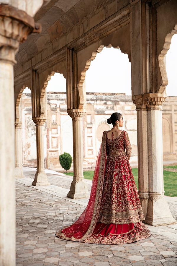 Deep Red Embroidered Silk Bridal Lehenga (3-Piece) - Image 3
