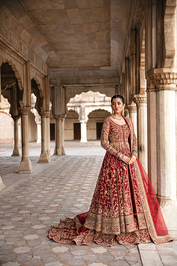 Deep Red Embroidered Silk Bridal Lehenga (3-Piece) - Image 4