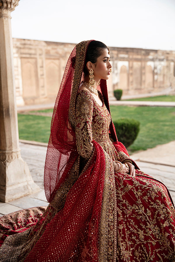 Deep Red Embroidered Silk Bridal Lehenga (3-Piece) - Image 6