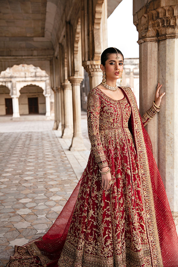 Deep Red Embroidered Silk Bridal Lehenga (3-Piece) - Image 7