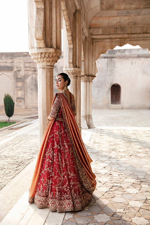 Deep Red Zardozi Silk Bridal Lehenga (3-Piece) - Image 6