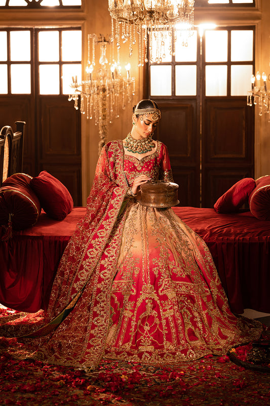 Crimson Gold Zardozi Silk Bridal Lehenga (3-Piece) - Image 1