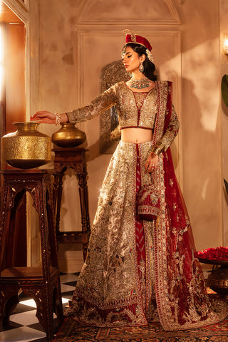 Deep Crimson Zardozi Silk Lehenga (3-Piece) - Image 2