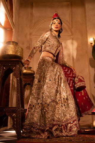 Deep Crimson Zardozi Silk Lehenga (3-Piece) - Image 4