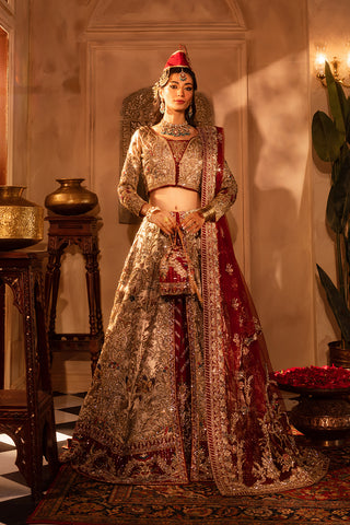 Deep Crimson Zardozi Silk Lehenga (3-Piece) - Image 5
