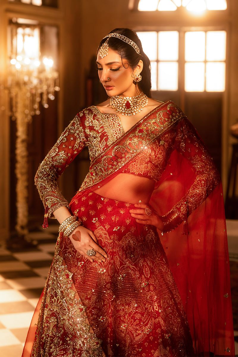 Crimson Zardozi & Marori Silk Bridal Lehenga (3-Piece) - Image 3