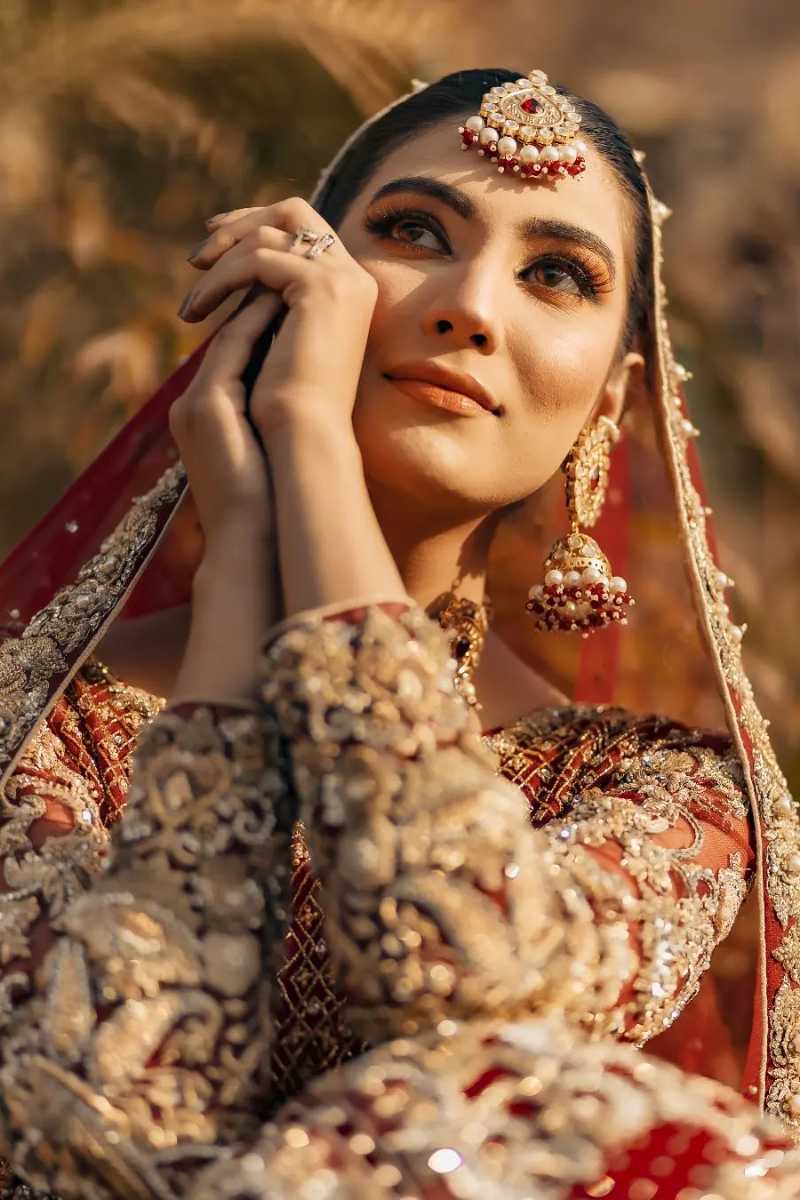 Pakistani Deep Red Zardozi Silk Bridal Lehenga (3-Piece) - Image 1