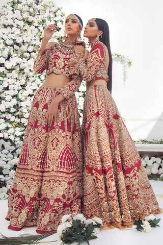 Red Gold Embroidered Silk Bridal Lehenga (3-Piece) - Image 4