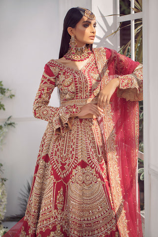 Red Gold Embroidered Silk Bridal Lehenga (3-Piece) - Image 6