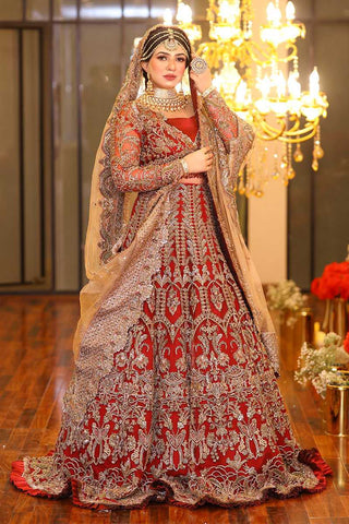 Deep Red Embroidered Silk Bridal Lehenga (3-Piece) - Image 3