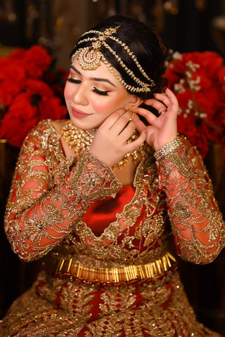 Deep Red Embroidered Silk Bridal Lehenga (3-Piece) - Image 4