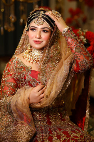 Deep Red Embroidered Silk Bridal Lehenga (3-Piece) - Image 5