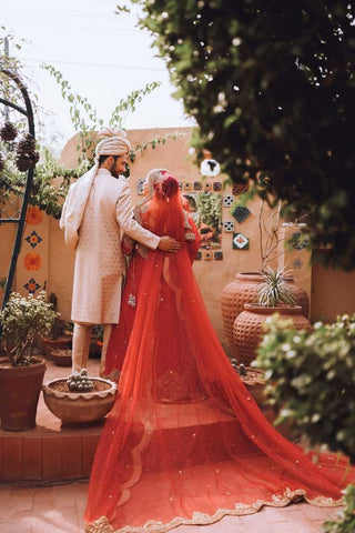 Pakistani Red Zardozi Embroidered Silk Bridal Lehenga (3-Piece) - Image 3