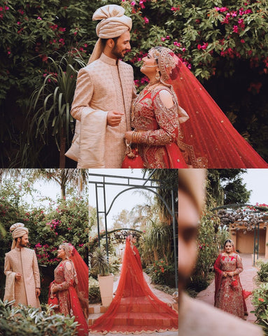 Pakistani Red Zardozi Embroidered Silk Bridal Lehenga (3-Piece) - Image 4