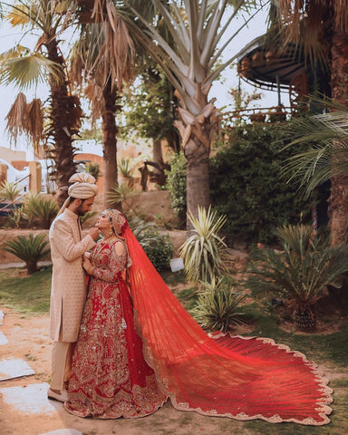 Pakistani Red Zardozi Embroidered Silk Bridal Lehenga (3-Piece) - Image 7