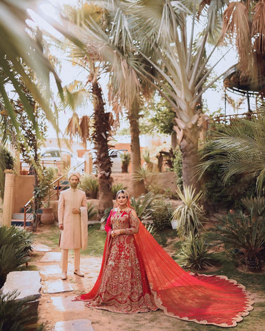 Pakistani Red Zardozi Embroidered Silk Bridal Lehenga (3-Piece) - Image 8