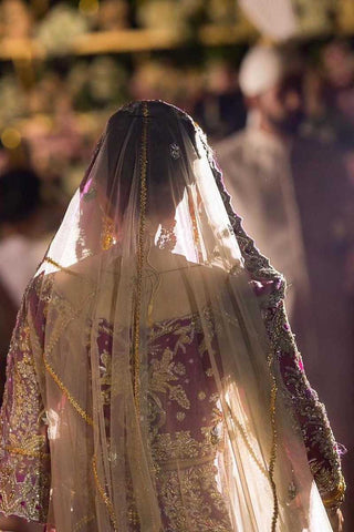 Deep Crimson Zardozi Silk Velvet Bridal Lehenga (3-Piece) - Image 3