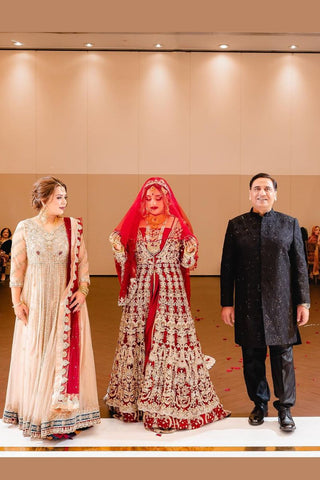 Pakistani Deep Red Zardozi Silk Bridal Lehenga (3-Piece) - Image 2