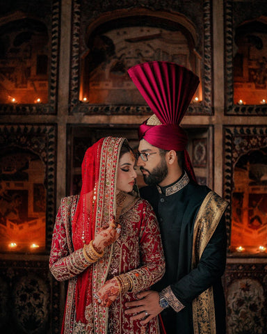 Pakistani Deep Red Zardozi Silk Bridal Lehenga (3-Piece) - Image 4