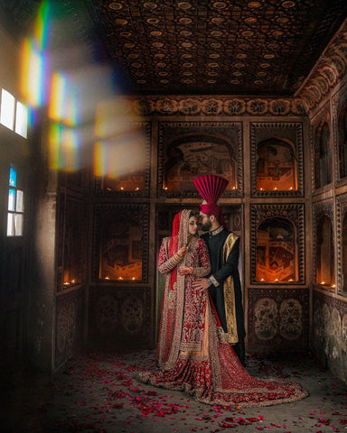 Pakistani Deep Red Zardozi Silk Bridal Lehenga (3-Piece) - Image 5