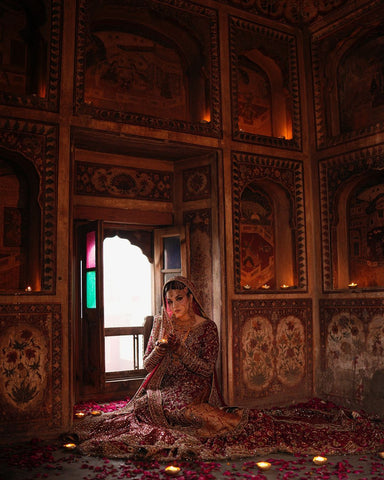 Pakistani Deep Red Zardozi Silk Bridal Lehenga (3-Piece) - Image 6